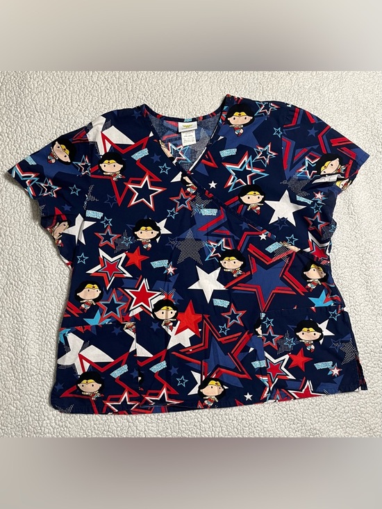 DC Comics Tops - DC Comics Wonder Woman Mock Wrap Scrup Top